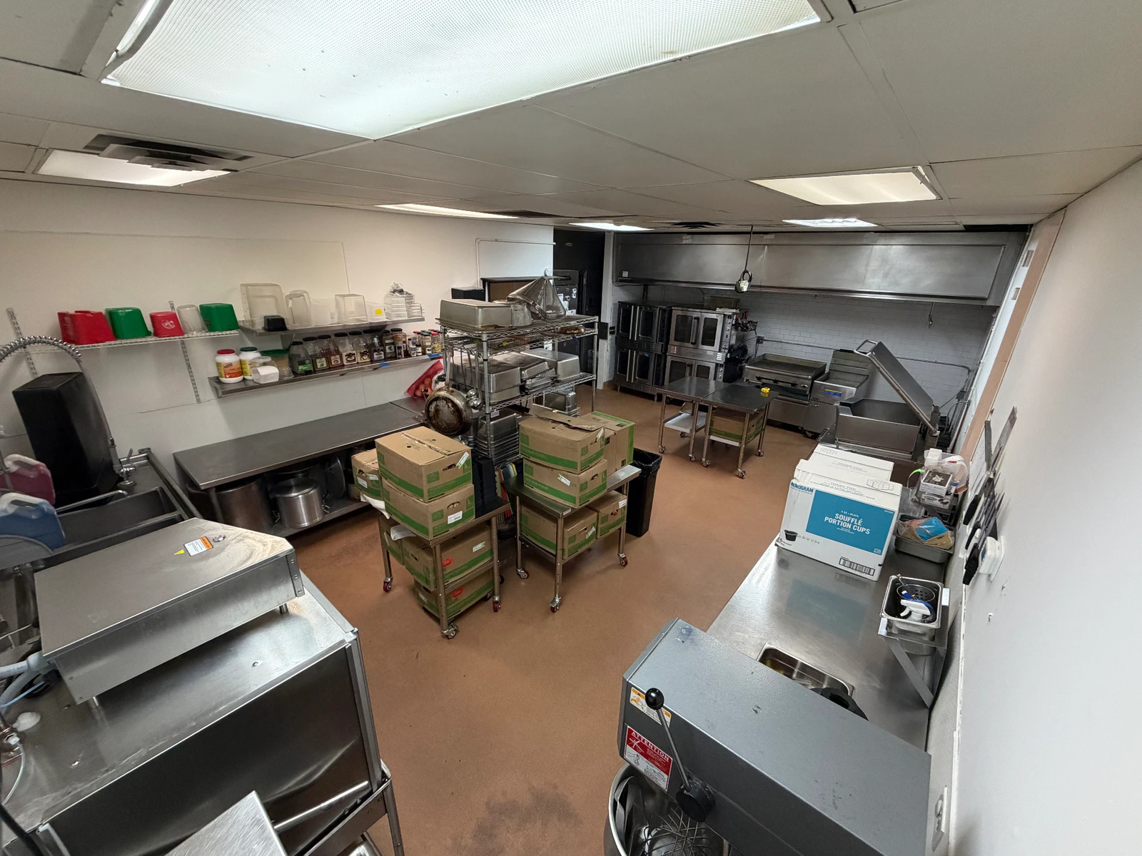 Combi Taco commercial production kitchen with convection ovens and prep tables